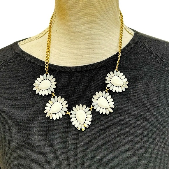 J. Crew Jewelry - J Crew floral gold tone necklace in faceted white, gray & gunmetal beads 10 inch